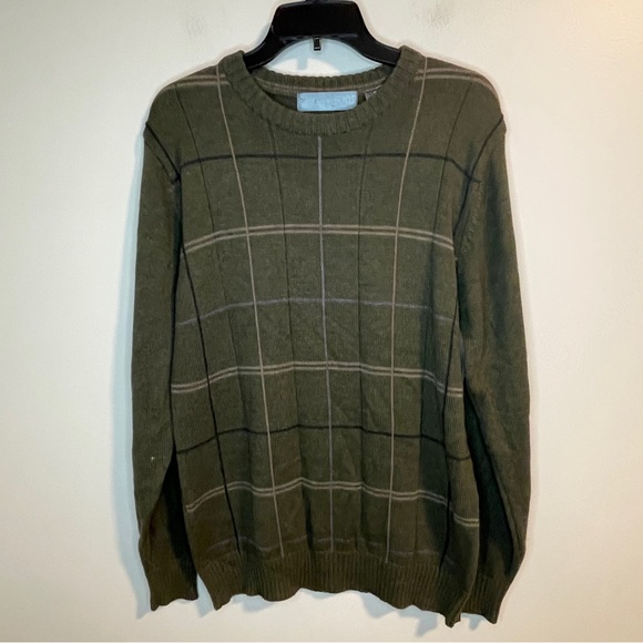 Oscar De La Renta Crew Neck Long Sleeve Sweater Men’s Size M Green Pattern Plaid - Picture 1 of 6